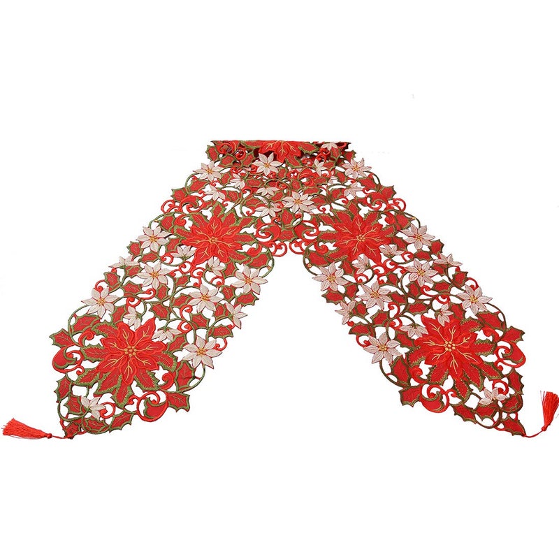 Simhomsen Small Short Christmas Holiday Poinsettia Doliy Table Runners Dresser Scarves 13 Ã— 36 Inch - Image 3